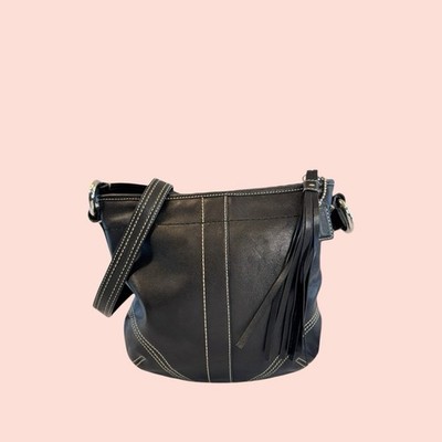 バッグ Coach y2k Soho MiniSignature Leather Bag COACH Y2K Vintage Soho Mini Small Black Luxury Leather Swing Pack