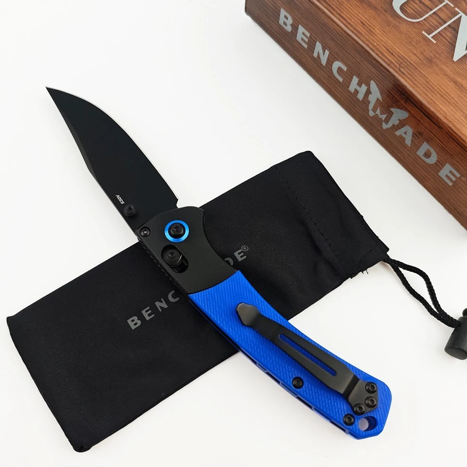 Navaja de bolsillo Benchmade 15085 mini curvada con mango azul río negra CPM-S30V AXIS® Foto 2 de 4