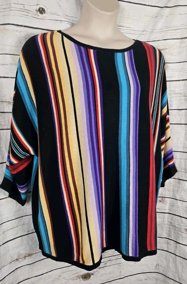 Suéter Top Chaps Multi Rayas Lino Algodón 3X Mujeres Mangas Dolman Pullover Foto 2 de 4