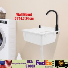 Wall-Mount Utility Sink Tub Kit For Laundry Garage Bathroom w/Soap Box  Faucet