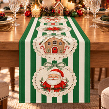 Candy Cane Poinsettia Christmas Table Runner, 13 X 72 Inch Holiday Decor