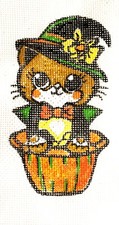 Halloween Ornament Needlepoint Canvas on 18 mesh Zweigart Handpainted Kitten