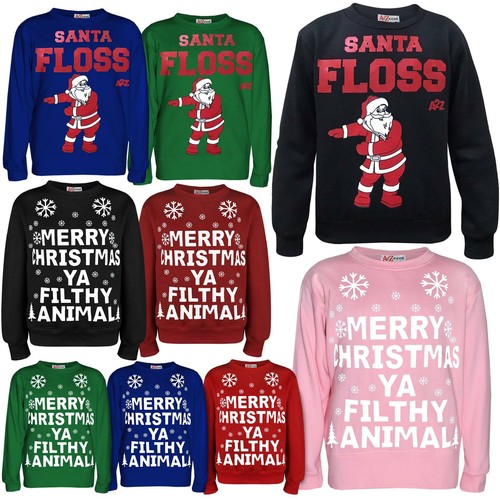 Kinder Unisex Weihnachtspullover Sweatshirt Santa Floss Ya Filthy And Penguin Print - Bild 2 von 60