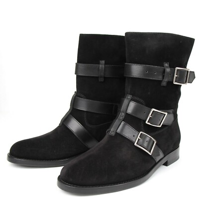 【関税&送料込み】Saint Laurent Top Saint Laurent Women's Black Suede Motorcycle Boot w/Strap