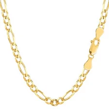 14k Yellow Real Solid Gold Figaro Chain Necklace, 3.6mm, 24"