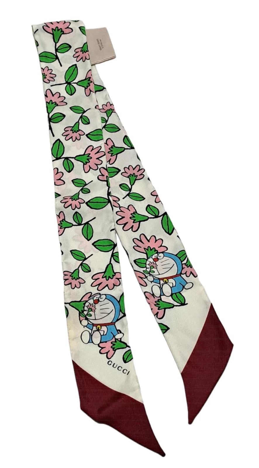 Authentique foulard GUCCI DORAEMON Riboscarf 656611 cou en soie arc femmes