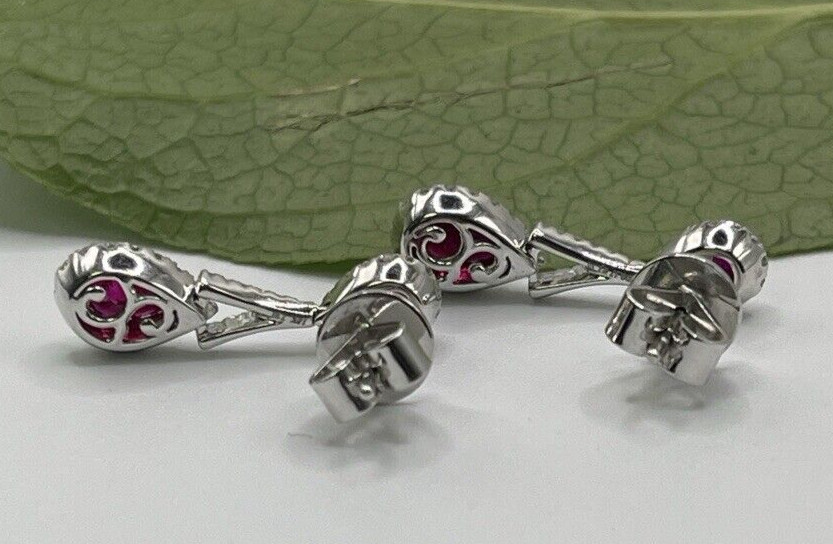 18kt White Gold Ruby Dangle Earrings - image 8