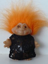 4 1/2" 1986 DAM TROLL ORANGE HAIR WITH BLACK LACE DRESS WHITE UNDERWEAR