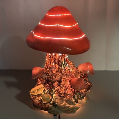 Vintage Fiber Optic Mushroom Patch Lamp Night Light Color Change Spencer Gifts