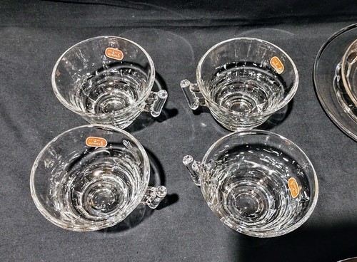 Fostoria RALEIGH Cups Saucers Sugar Creamer Dessert Plates Glass Tea Set for 4 - Picture 9 of 18