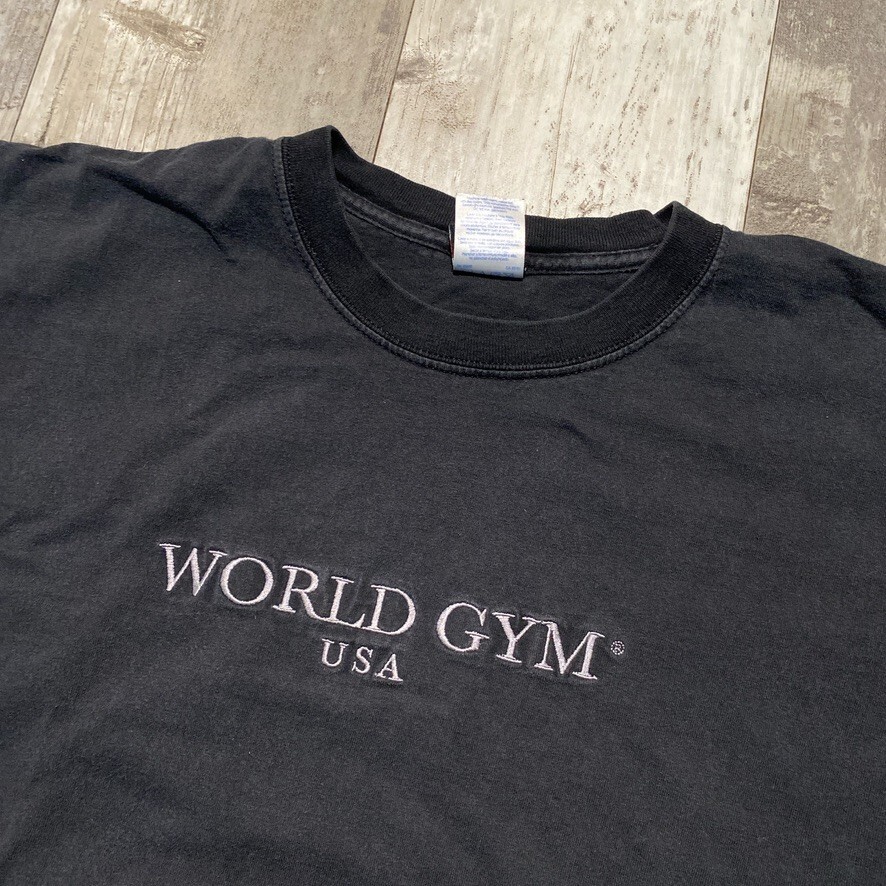 Vintage World Gym USA Tshirt Men's Large Black Embroidered Training