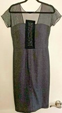 VERA WANG LAVENDER LABEL Dk Grey Mesh Shoulder Dressy Fitted Flattering Dress 6