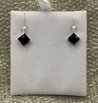 Black Onyx Earrings set in 14 Kt. White Gold