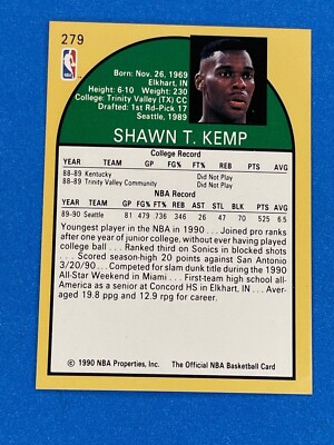1990-91 NBA Hoops SHAWN KEMP Rookie Card RC #279 Seattle