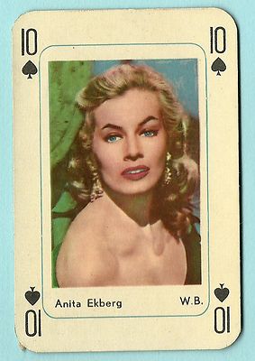 1950s Maple Leaf Dutch Film Star Playing Card - 10 of Pik - Anita Ekberg