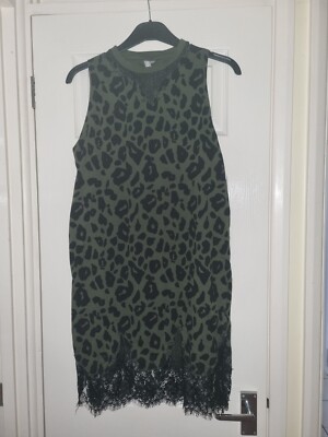 Asos Green Leopard Midi Dress Size 8 | eBay UK