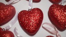 Valentines Day Red Glitter Hearts Large 3" Ornaments Decorations Decor Set of 9