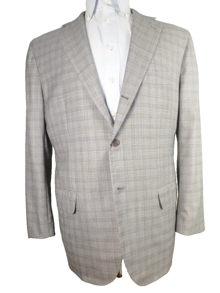 Kiton Blazer 56C/46S Plaid 14 Micron Great Condition Suit Jacket Gray Super 180 - Image 2 of 4