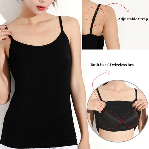 Womens Camisole with Shelf Bra Undershirts Adjustable Strap Cami Tank Top - Picture 8 of 25