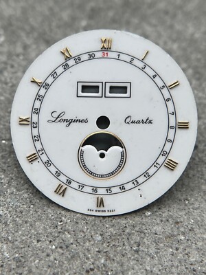 LONGINES 26,9mm ZIFFERBLATT DIAL CADRAN PART TEIL WEISS WHITE TRIPLE DATE