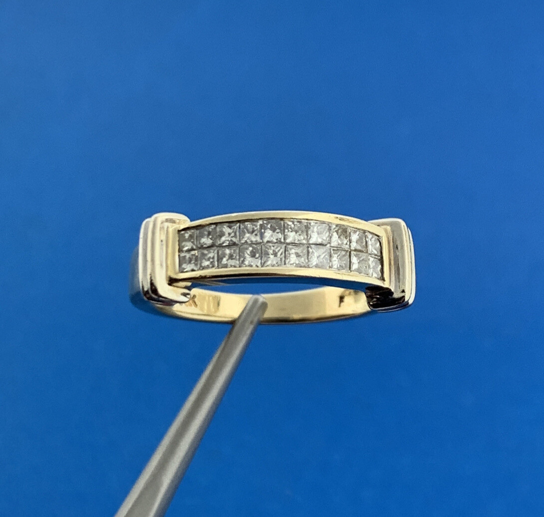 14K Yellow White Gold Princess Pave Diamond Modernist… Gem