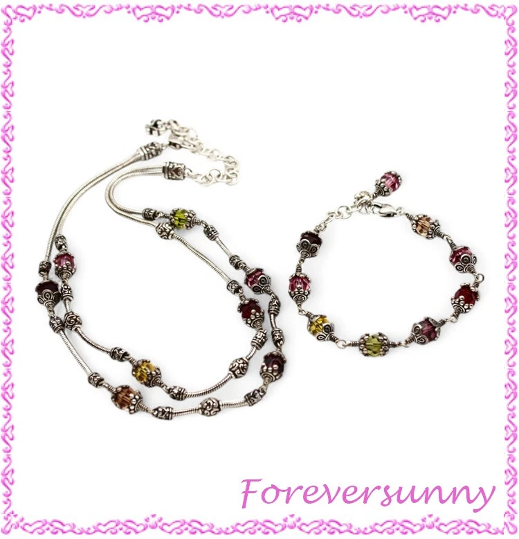 Brighton Glass Mountains Layered Necklace Bracelet Set Pouch