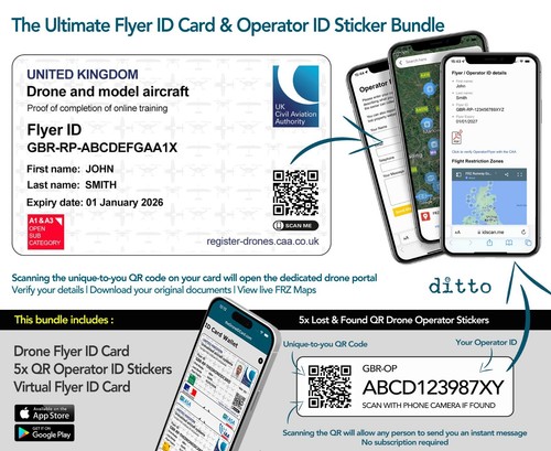Flyer ID Card | Drone ID Card + 5x Operator ID Stickers Inc Lost/Found Service