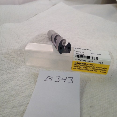 1 NEW KENNAMETAL 12MM SOLID CARBIDE SPIRAL DRILL. FLAT END. B707A12000FBG (B343) - Picture 2 of 2