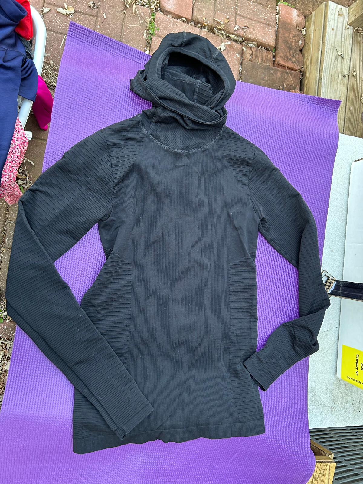 Athleta Flurry Balaclava Rib Mix Solid Shirt Top Black 631816 SIZE XS