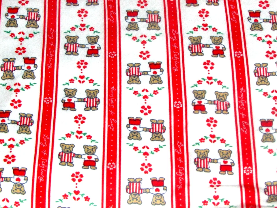 CLOTH flannel 46 x 76" boy girl BEARS red white Lane Inc 1987 #8706 (sew rm bx7) - Image 3 of 3