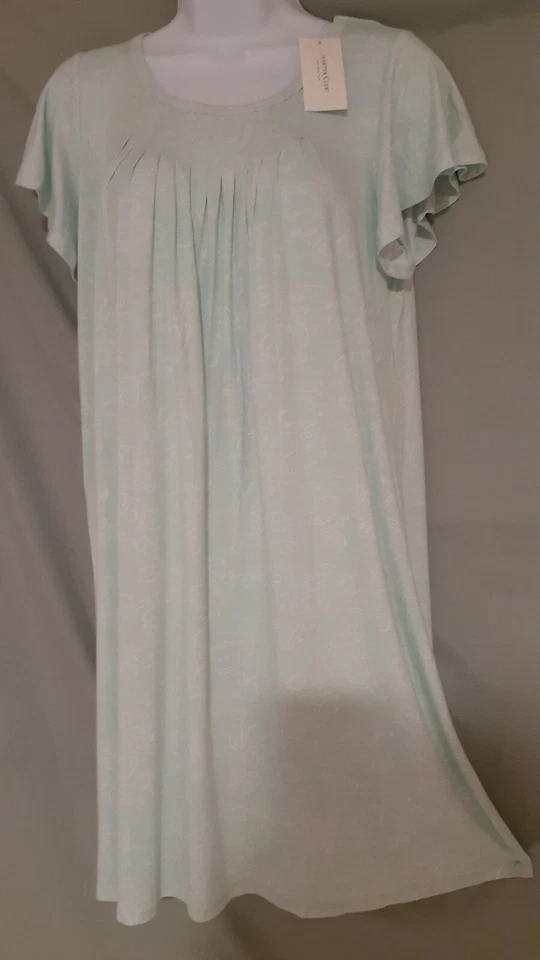 Camisón Charter Club verde blanco pantorrilla manga gorra X-pequeño 38" busto Foto 2 de 4