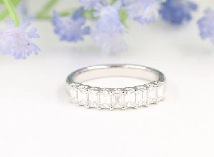 Brillante Colore Smeraldo Zircone Cubico Eternity Fedina 925 Massiccio Argento 6 - Immagine 2 di 4