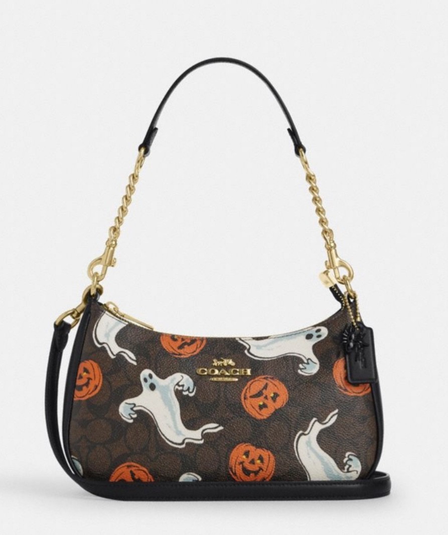 Teri Shoulder Bag In Signature Canvas Pumpkin Halloween Print CCE71 Shoulder Bag