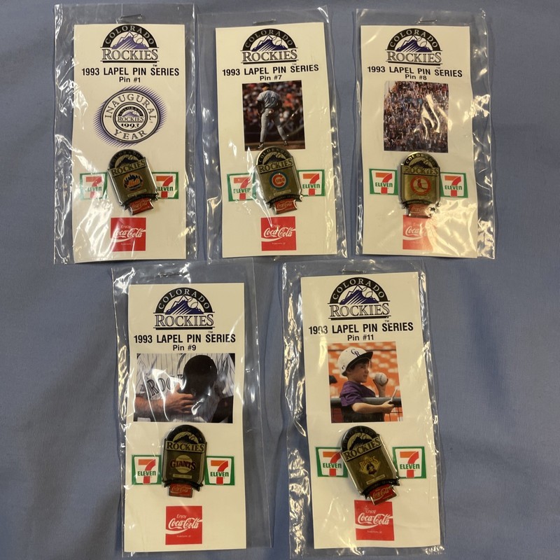 Lot Of 5 Colorado Rockies Pins 1993 MLB Collectible Coca-Cola #1,7,8,9,11