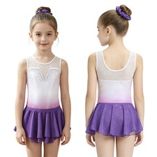 Girls Leotards Sleeveless Dress Outfit Gradient Color Bodysuit Gymnastics Kids