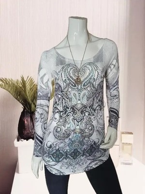 S-Twelve Damen Designer Feinstrick Pullover Strassdekor weiß Größe 38