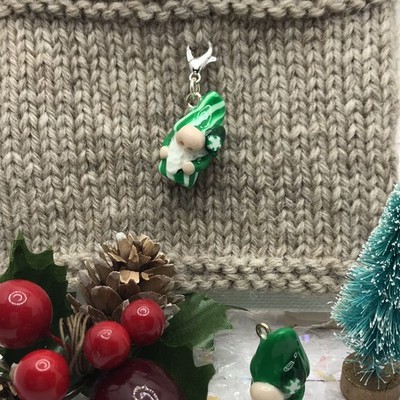  Wintergreen Twist Gnomes Polymer Clay Charm, stitch markers, knitting, crochet