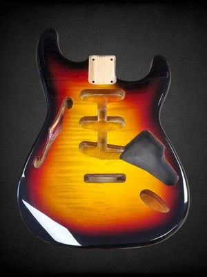 G-PARTS Stratocaster Korpus F-Löcher Sunburst 3-Ton flammig Glanzlack
