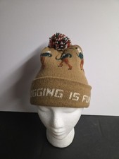 Vintage 80s 90s KNIT Winter Hat JOGGING IS FUN Brown Double Sided