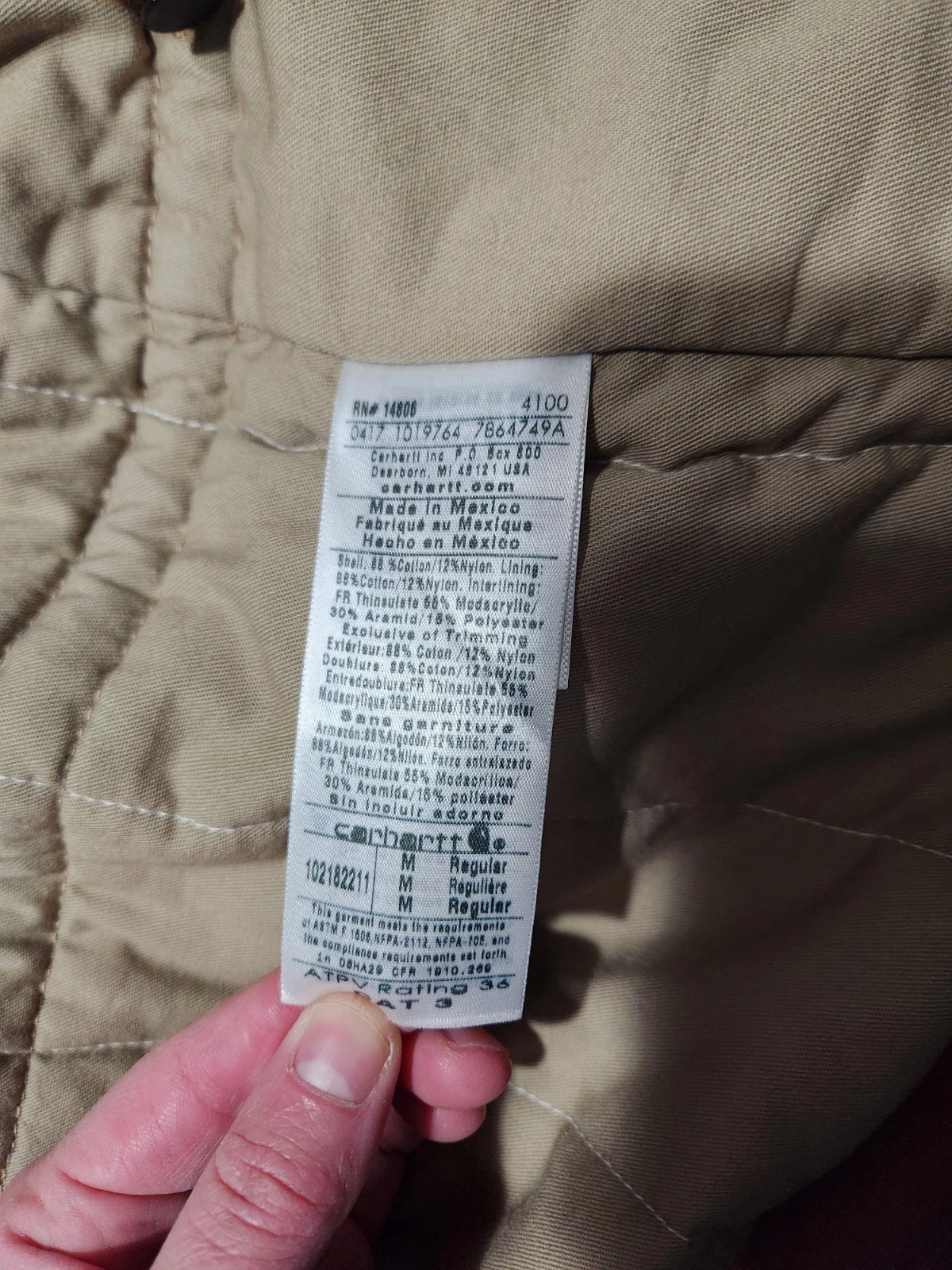 Carhartt FR Full Swing Flame Resistant CAT 3 Brown Work Jacket Mens M - product detail image 9