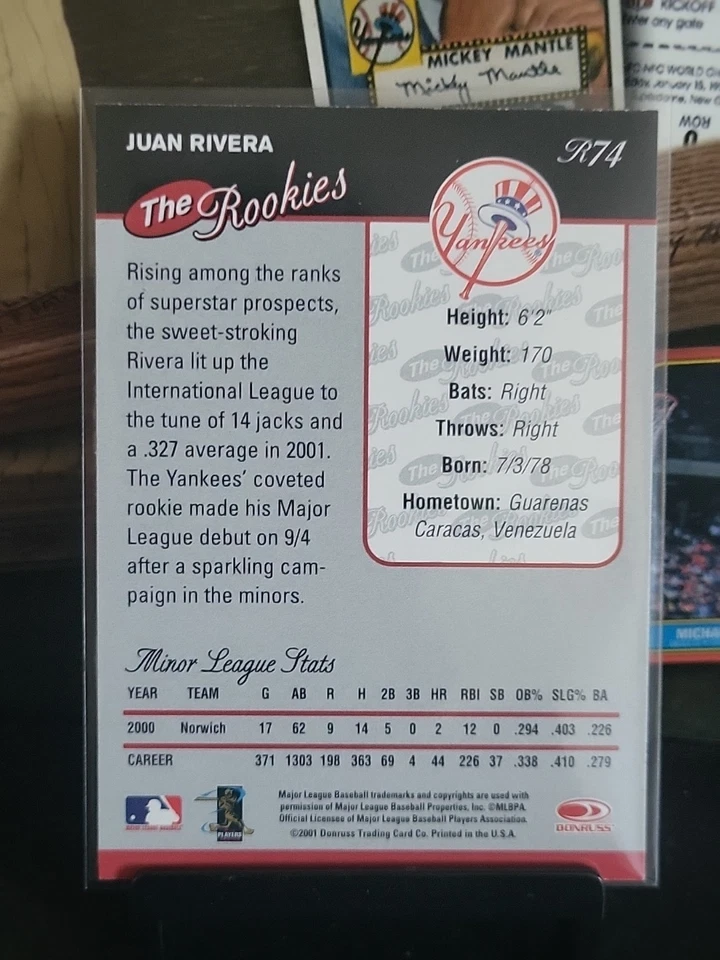 2001 Donruss The Rookies Juan Rivera Rookie Card #R74 Yankees - Image 2 of 4