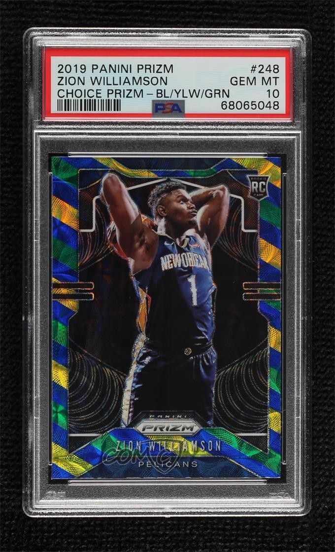 2019-20 Prizm Choice Blue Yellow & Green Zion Williamson PSA 10 GEM MT Rookie RC