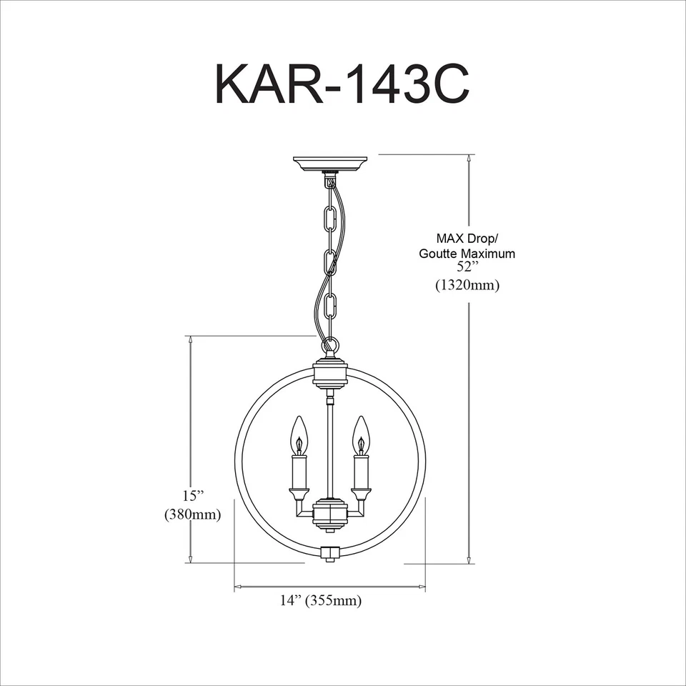 Lámpara de araña globo Dainolite KAR-143C cromada Karland 3 luces 14" W de un solo nivel Foto 3 de 4