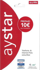5 x Ay Yildiz Aystar Prepaid SIM Karte mit 10 &euro; Guthaben NEU O2 Netz