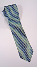 STAFFORD Essentials All Silk Necktie 61" Designer GEOMETRIC/Ovals Green/Blue EUC