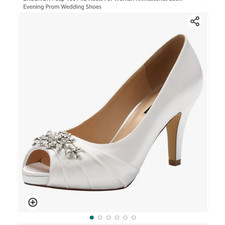 ERIJUNOR Ivory Satin Peep Toe Rhinestone High Heel Pumps Wide EU 39 UK 6