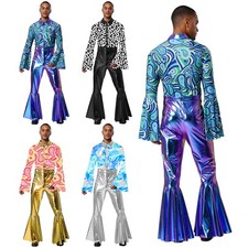 Herren 60er 70er Outfits Disco Hippie Kleidung Blumendruck Jumpsuit Overall 