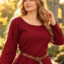 Womens Medieval Dress Burgundy Cotton Canvas Renaissance Faire Gown LARP