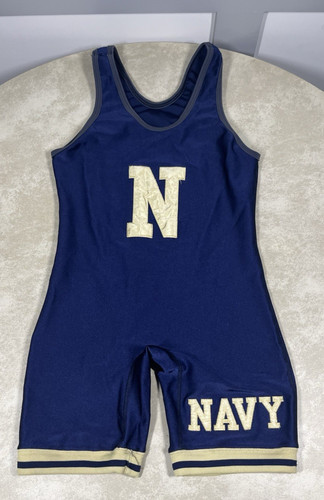 Vintage US Navy Blue Gold Stitched Wrestling Singlet Size Large 1387