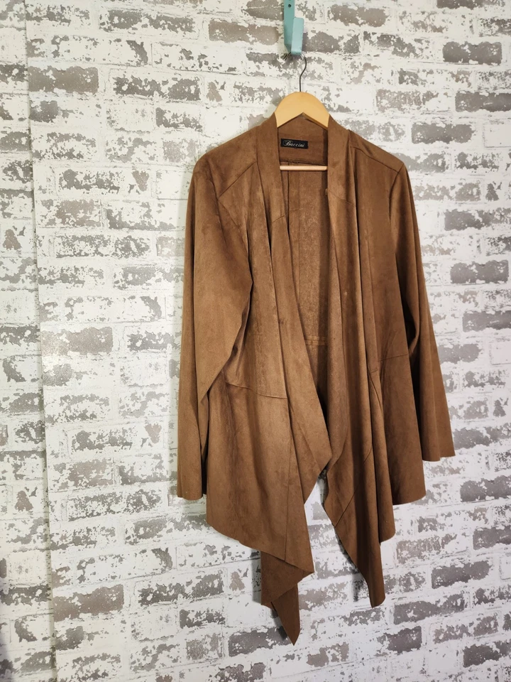 Faux Suede Jacket Size 2X Open Front Draped Waterfall Chic Cardigan Office - Image 2 of 4